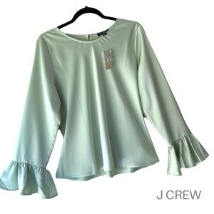 J CREW | NWOT WINTER GARDEN RUFFLE SLEEVE TOP BLOUSE LIGHT PEPPERMINT | LARGE